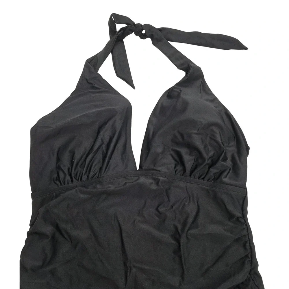 DKNY Womens Black Halter One Piece Swimsuit Tummy Control XXL DI2SS001 - Picture 2 of 11